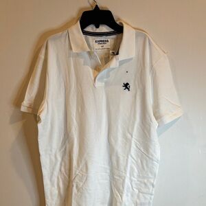 Express Men's Cream Polo Shirt with Navy Logo